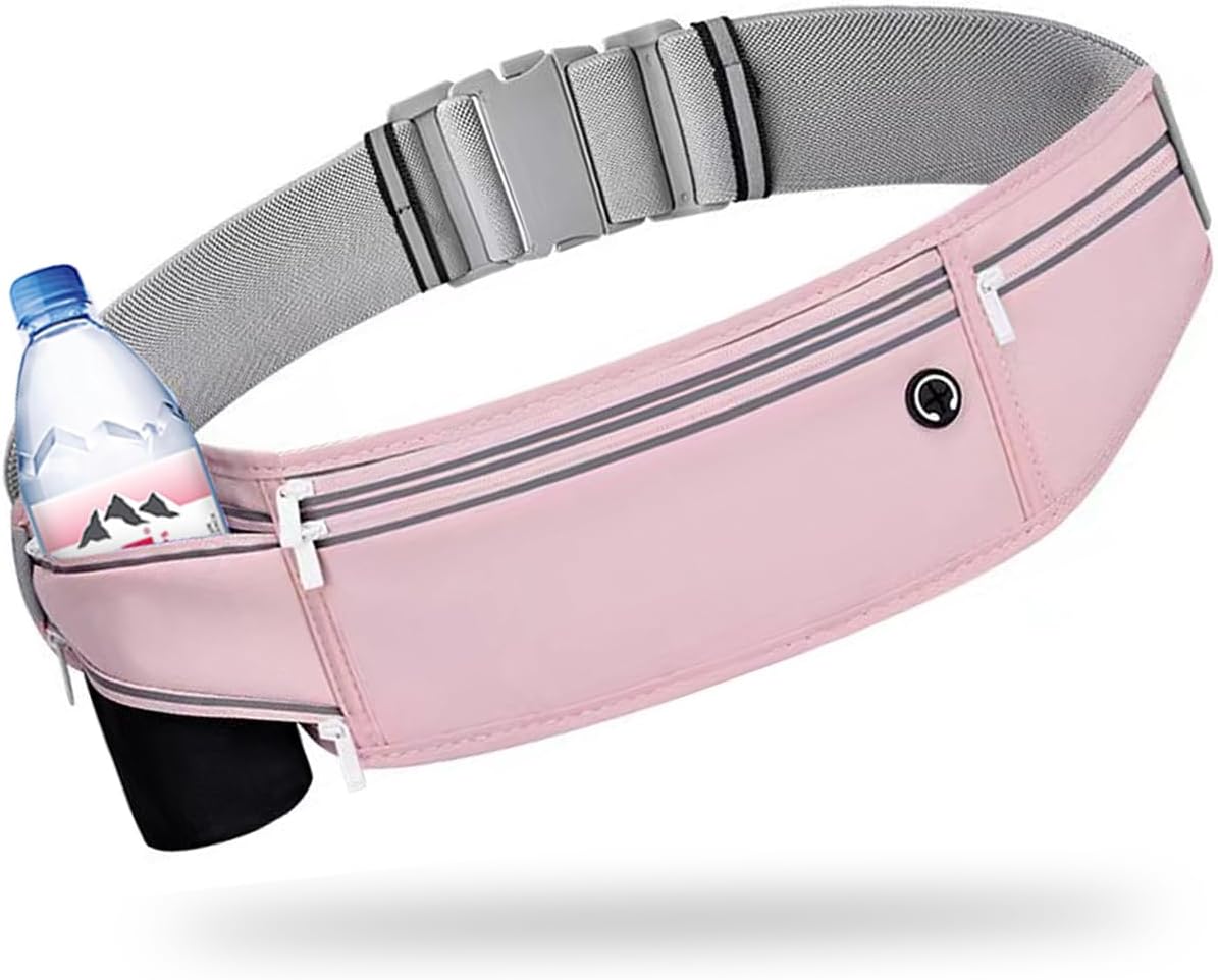 Skiennix Slim Running Belt - Lightweight Fanny Pack with 3 Pockets for Phones & Essentials | Jet Pink