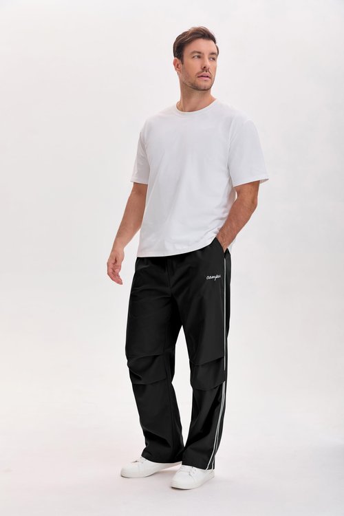 QJQ Men's Y2K Baggy Sweatpants Parachute Pants Wide Leg Trendy Track Pants Casual Streetwear Sportwear Medium Black