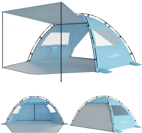 Elegear CumbreX™ Beach Tent - Portable Sun Shelter for 6-8 People | Easy Setup & UPF 50+ Protection - Sky Blue