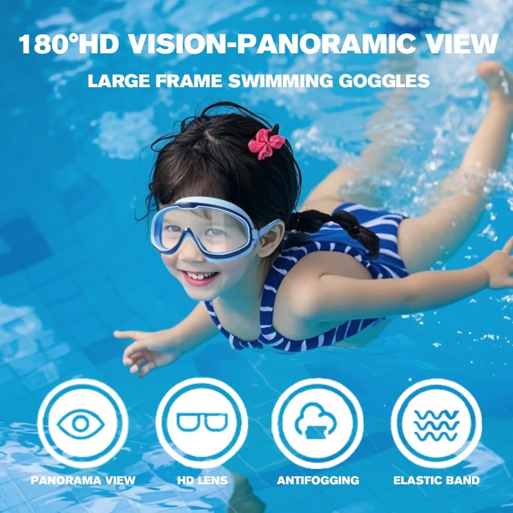Skiennix Kids Swimming Goggles - Waterproof & Anti-Fog Design | Large Frame for Ages 2-14