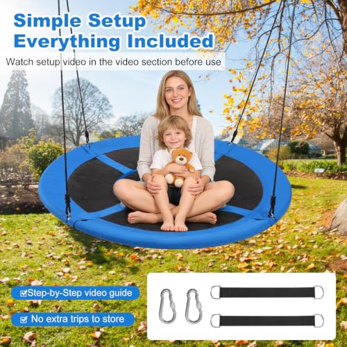 60-Inch Saucer Tree Swing for Kids & Adults, Large Backyard Swing - Blue, Classic Style