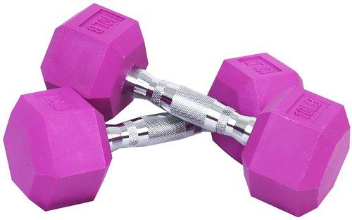 BalanceFrom Fitvids Colored Rubber Encased Hex Dumbbell – 10LB Pair – 10LB Pair – Purple