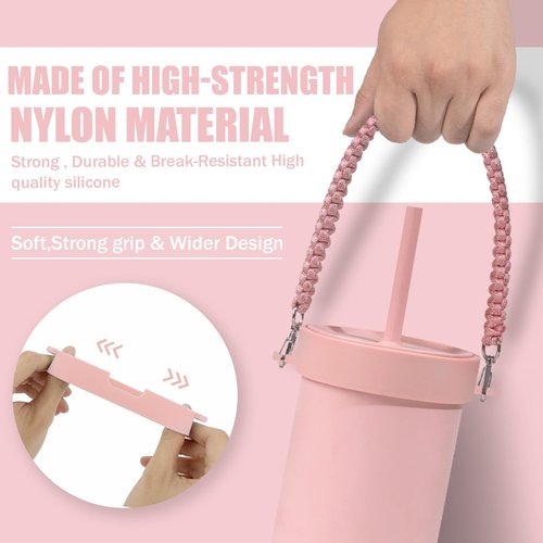 Greant Water Bottle Handle for HydroFlask Tumbler Handle 40oz & 32oz, Strap for HydroJug 40oz Tumblers, Tumbler Carrier for BruMate 40 oz, Light Pink