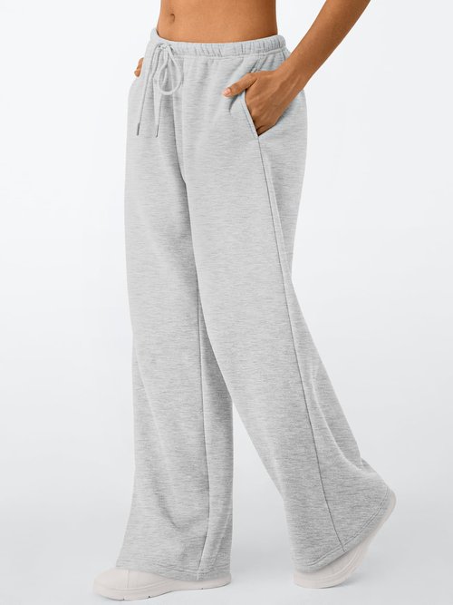 Trendy Queen Womens Wide Leg Sweatpants Baggy Drawstring Low Rise Lounge Pants 2026 Fall Joggers with Pockets Grey M
