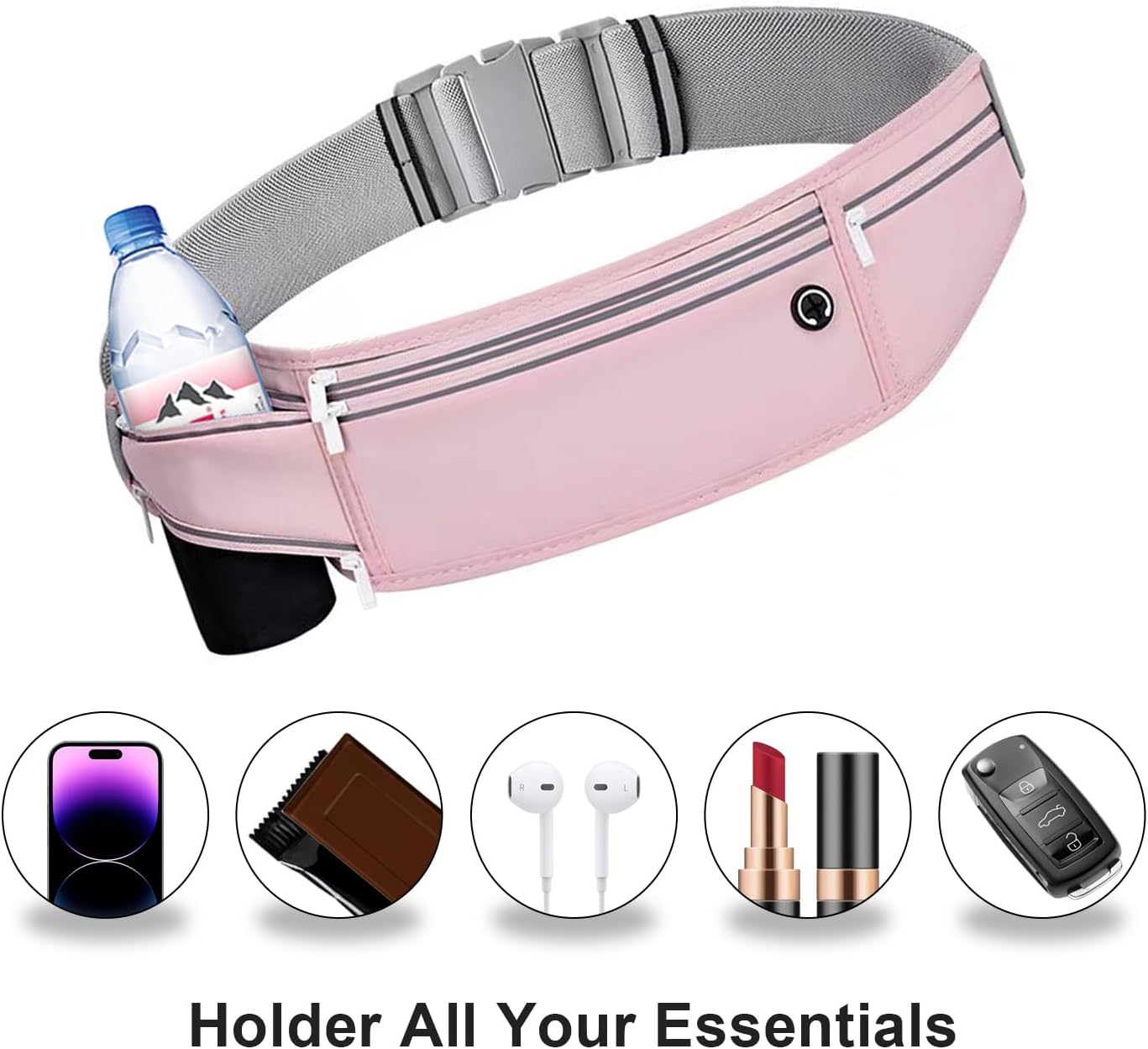Skiennix Slim Running Belt - Lightweight Fanny Pack with 3 Pockets for Phones & Essentials | Jet Pink
