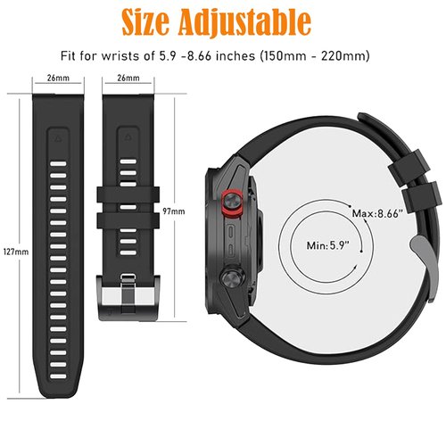 2 Pack Waterproof Band Compatible with Garmin Fenix 5X / 6X / 7X Watch Band, QuickFit 26mm Band for Fenix 7X Pro / 6X Pro / 5X Plus / Tactix Delta (White/Orange)