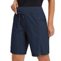 baleaf Women's Hiking Long Shorts 9" Quick Dry Hiking Bermuda Cargo for Curvy Lightweight Knee Length Shorts Pockets Navy Blue Size S