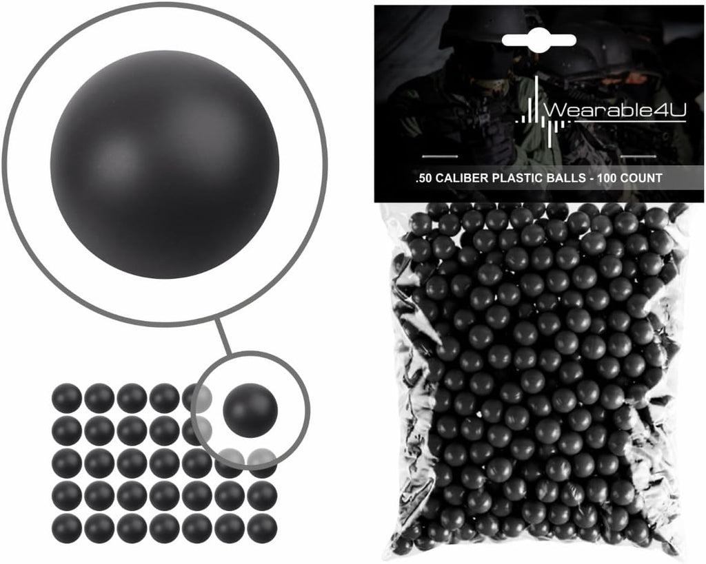 Wearable4U Hard Solid Plastic Balls - .43 Cal & .50 Cal Ammo for Launchers & Paintball Guns
