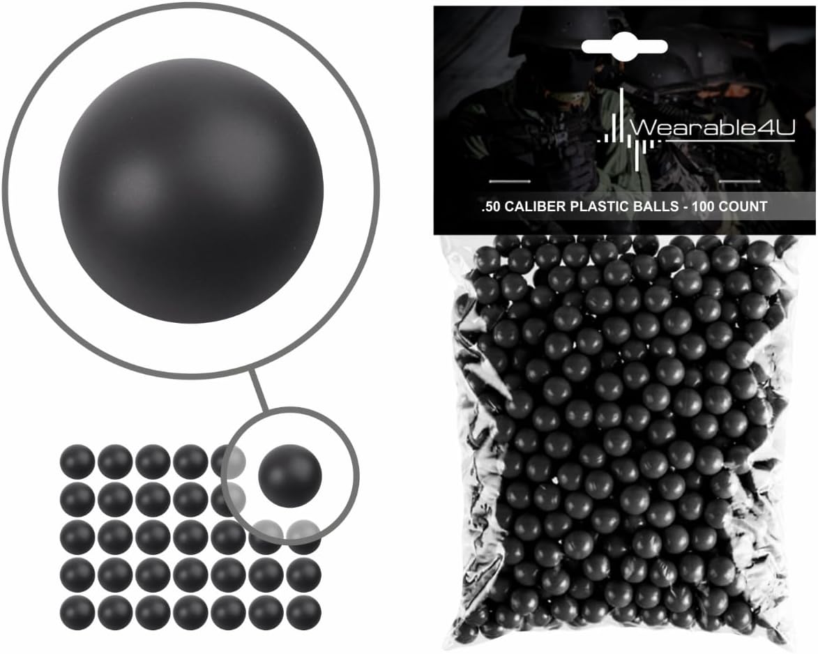 Wearable4U Hard Solid Plastic Balls - .43 Cal & .50 Cal Ammo for Launchers & Paintball Guns