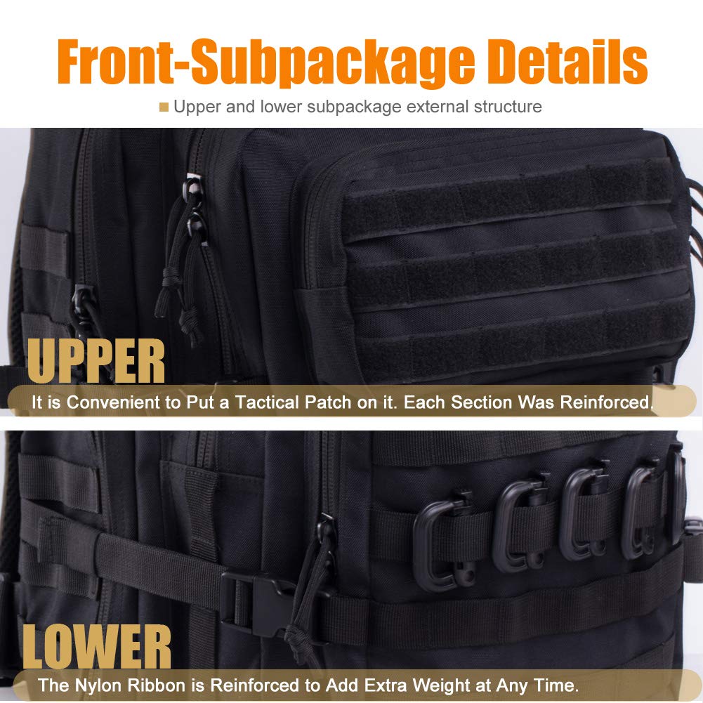 R.SASR Black Tactical Backpack, Military Backpack, Molle Backpack.(Black-02)