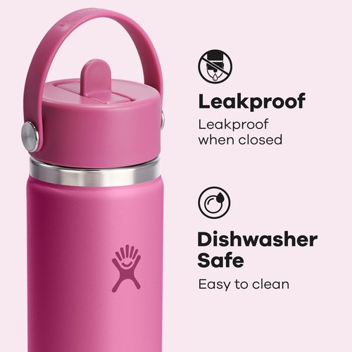 Hydro Flask Water Bottle - Insulated Stainless Steel - Wide Mouth Flex Straw Lid, Non Spill, Leakproof and Refillable in 24 Oz Reef Pink