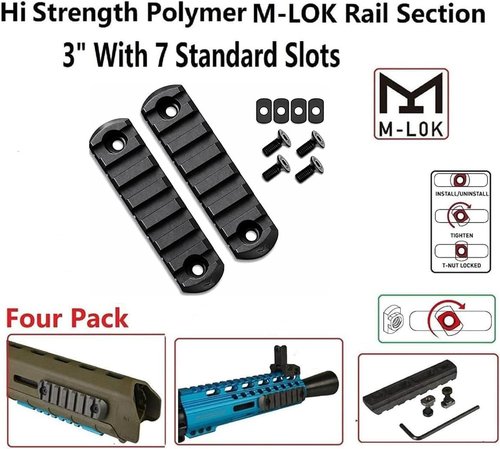360 Tactical 7 Slots M-LOK Rail Section for M Lok Handguard Seven Slots Rail Picatinny Rail (Set of 4 Pieces- Black)