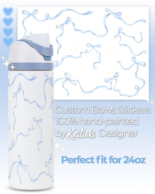 Kaitiaki Bows Stickers for Custom Owala Accessories - Cute Tumbler Decals, Fits 24oz Urban Outfitters Owala Bottles (Bubble Bliss Bow, Blue)