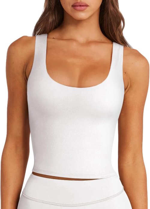 LASLULU Women's Long Line Sport Bra - Padded Athletic Crop Tank for Yoga & Gym Workouts