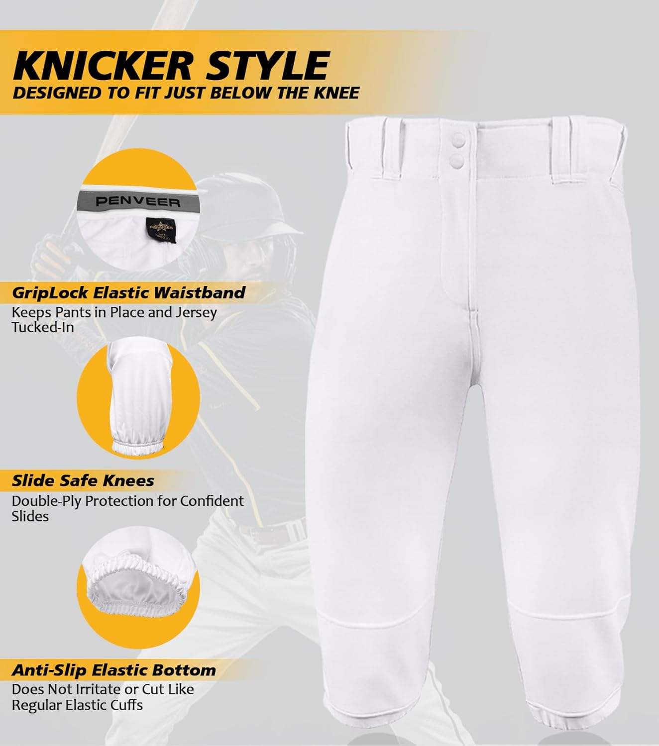 Regine Switzerland Knicker Style Baseball Pants - Durable Snap Zip & Elastic Bottom for Adults & Youth
