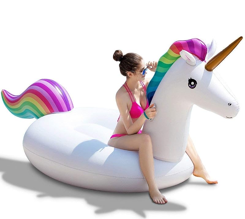 Large Inflatable Unicorn Pool Float with Fast Valves – 114°in x 55°in x 47°in, 2-Person Ride-On