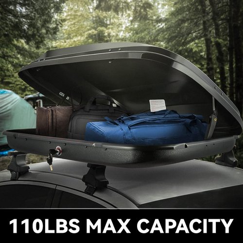 DNA Motoring Rooftop Cargo Box - Lockable Heavy-Duty Car Top Storage Case | 110 Lbs Capacity, Glossy Black, 53" L x 34" W x 15" H