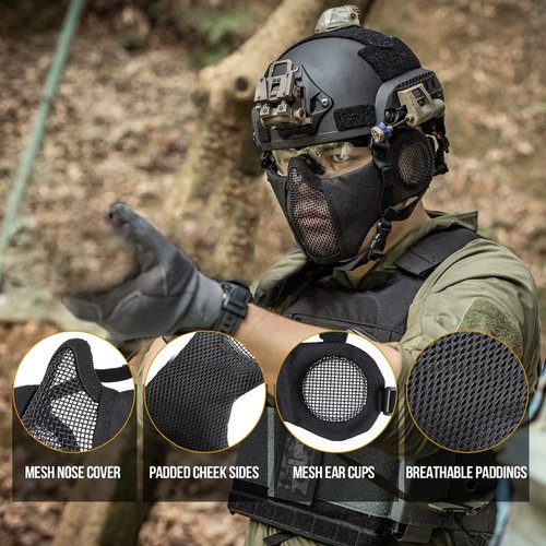 OneTigris Tactical Goggles Over Glasses and Tactical Half Face Mesh Mask