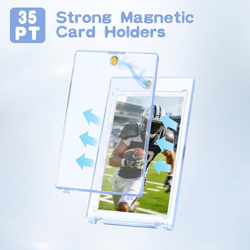 5ct Magnetic Trading Card Holder with 5 Card Stand - 35pt Acrylic Display Case, UV & Magnetic Seal Protection - MTG, Baseball & Sports Cards (Variation: 5 Card Holder + 5 Stand)