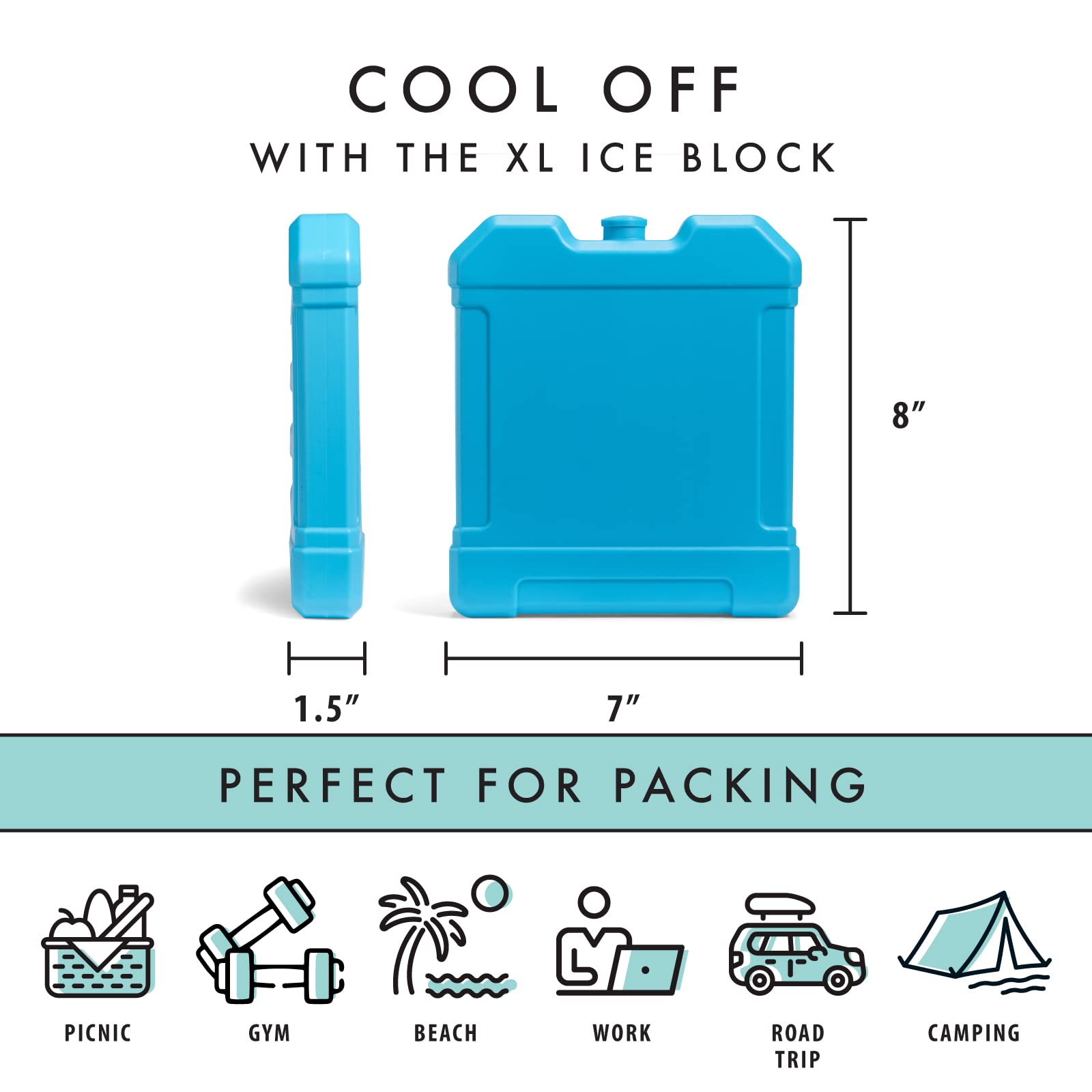 Cool Coolers by Fit + Fresh, XL Cooler Ice Block, Large and Powerful Ice Pack, Perfect for Insulated Cooler, Beach Bag, Backpack Cooler & Travel, 1PK, Blue
