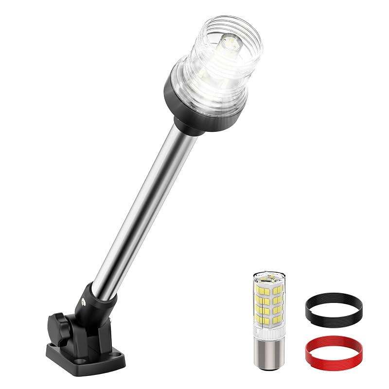 18 Inches LED Boat Anchor Light – 3NM 360° White Navigation Light, IP67 Waterproof, Fold-Down Rear Stern Light for Pontoon Boats (12-24V) - Variation: 18 Inches