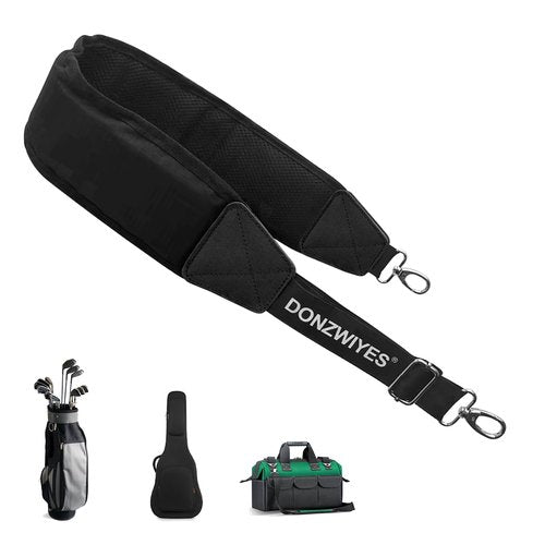 DONZWIYES Golf Bag Shoulder Strap Upgraded Single Padded Adjustable Straps Universal Replacement(All in Black,1 Pack)