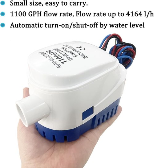 Automatic Submersible Bilge Pump by [Brand Name] - 12V 1100GPH with Built-In Float Switch | 1-1/8 Inch Dia