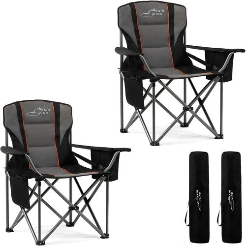 Fair Wind Oversized Camping Chair - 500LBS Capacity, Fully Padded, Adjustable Lumbar Support & Cooler Bag | Heavy Duty Folding Chair for Outdoor, Beach & Tailgating