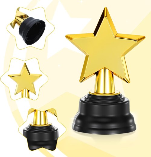 Mini Star Trophy Awards by [Brand Name] - 24 Pack Gold Plastic Trophies for Party Favors & Sports Events | 3.5 Inch