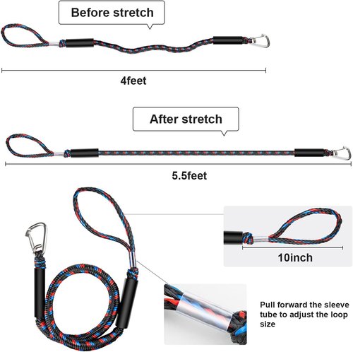 Botepon Boat Bungee Dock Lines - Shock-Absorbing PWC Accessories with 316 Stainless Clips | 4 Feet Length