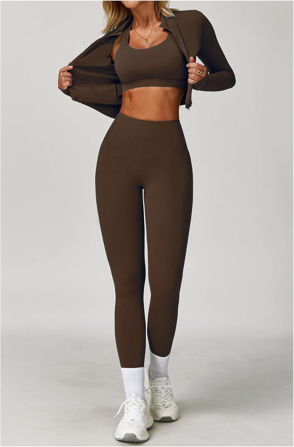 Yknktstc Women's Full Zip Athletic Jacket - Thumbhole Long Sleeve Crop Top for Running & Yoga