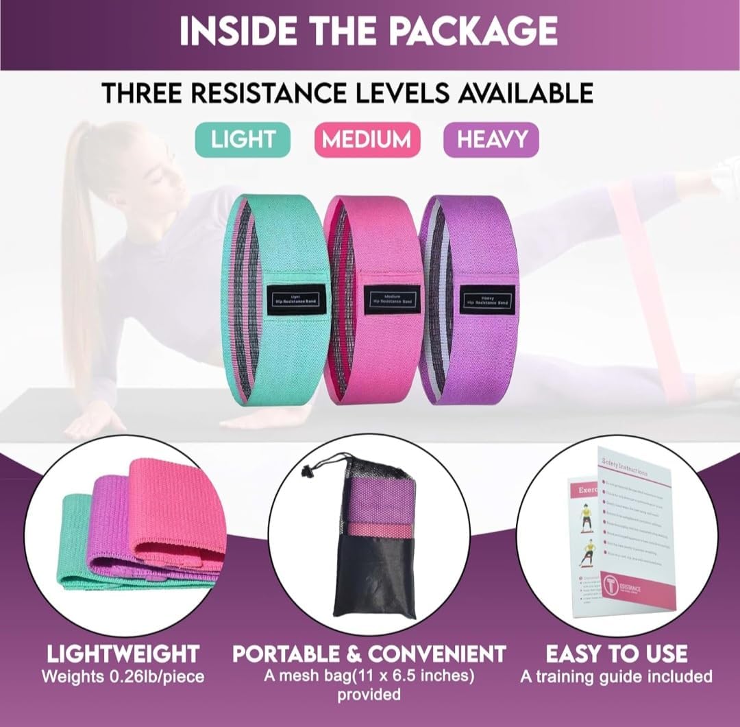 Skiennix Resistance Bands - Fabric Stretch Bands for Legs & Glutes | 3 Resistance Levels for Yoga & Pilates