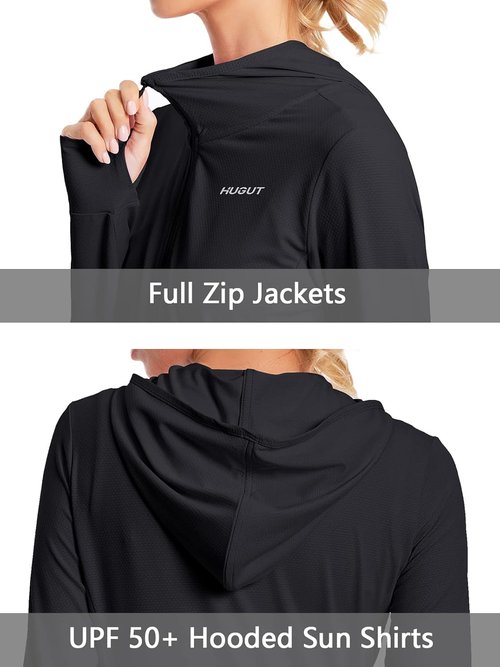 Hugut Women's UV Jacket - UPF 50+ Sun Protection Zip-Up Hoodie for Hiking & Fishing