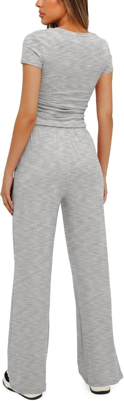 Darong Women's Summer Lounge Set - Side Ruched Crop Top & Wide Leg Pants | Stylish Comfort