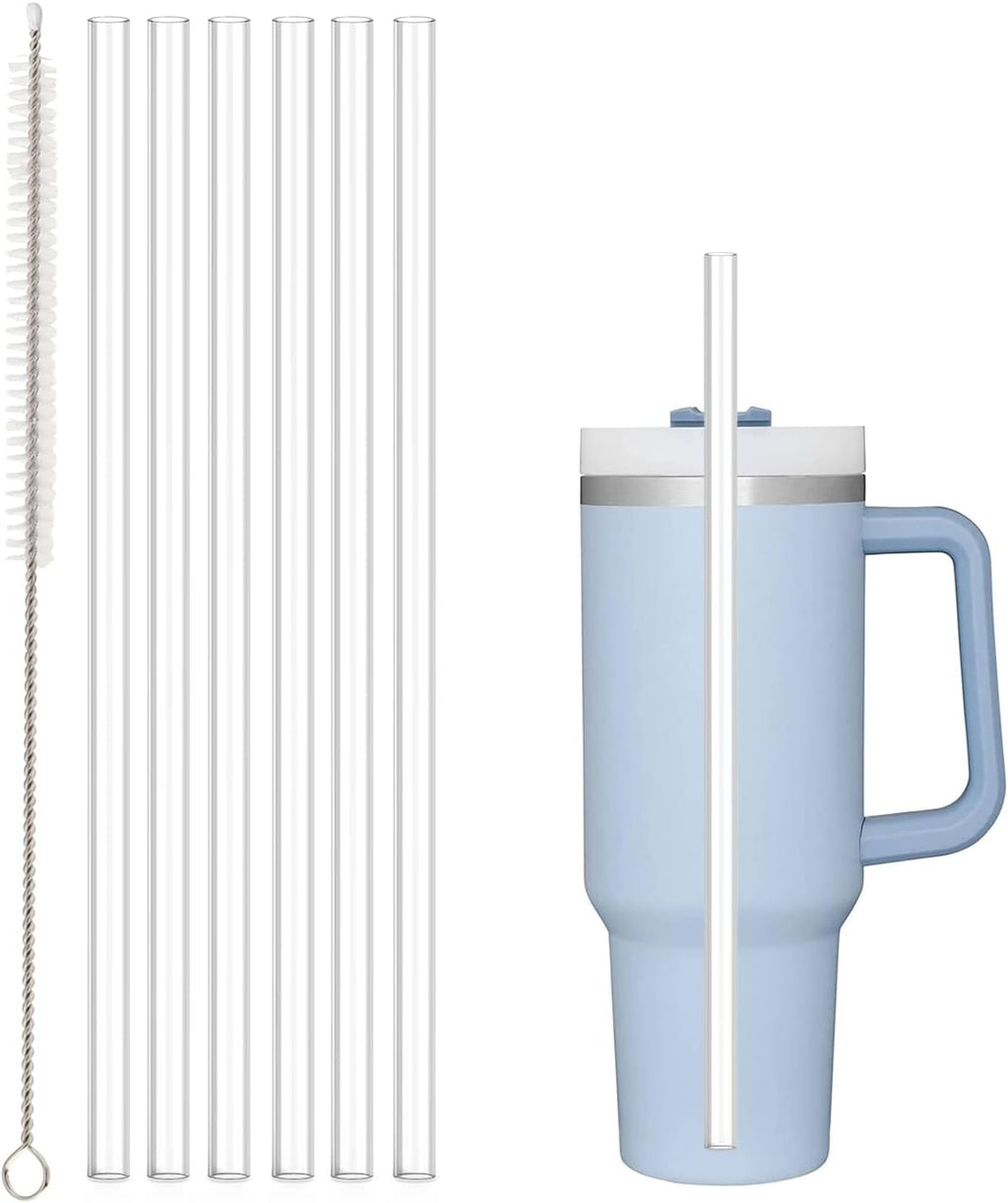 Stanley Replacement Straw - 6 Pack Reusable Straws with Cleaning Brush for 40 oz & 30 oz Tumblers | Clear Plastic