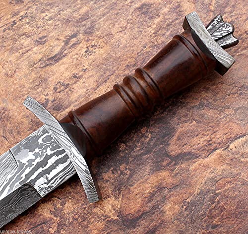 Hand Forged Damascus Steel Sword with Walnut Handle - Viking Gladiator Dagger