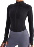 Lemedy Women's Cropped Workout Jacket - Lightweight Full Zip Yoga Jacket with Thumb Holes | Athletic Track Top