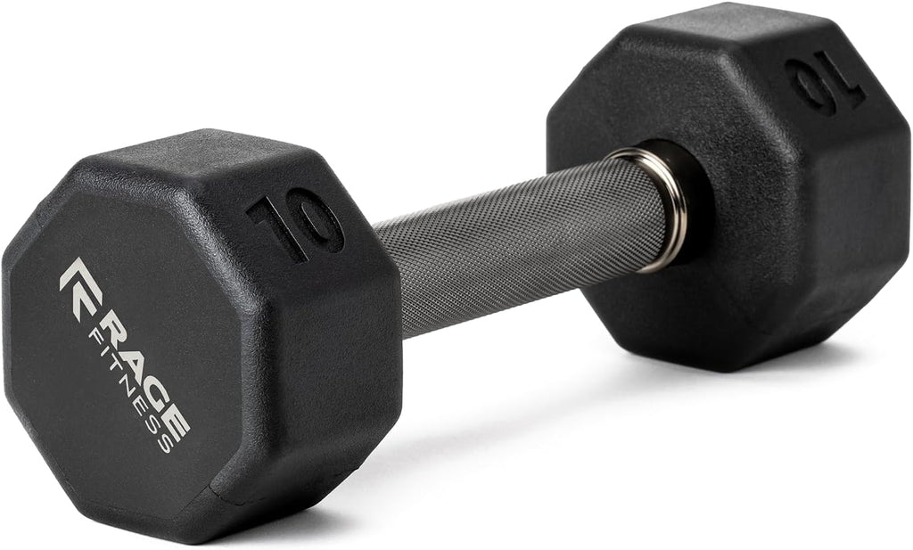 Rubber Coated Dumbbells - No Roll Design with Easy-Grip Steel Knurled Handle | Ideal for Home Gym - 10-60 LBS Available Individually