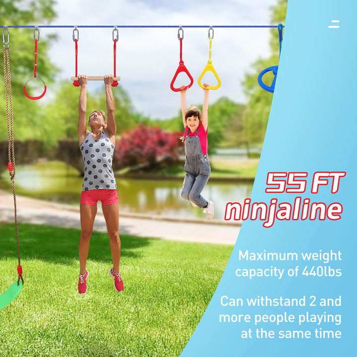 FAHKNS 65FT Ninja Warrior Obstacle Course for Kids & Adults Backyard Play Set