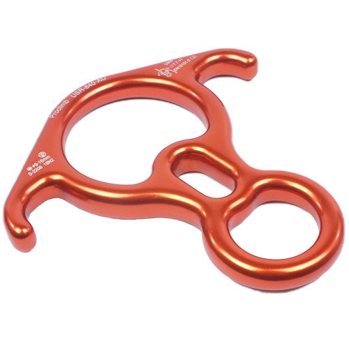 ProClimb 40 kN Rescue Figure 8 Descender - Stainless Steel Belay Device w/Bent-Ears - Figure 8 Belay Device - Descender - Rappelling Devices - Rigging Palates (Aluminum Orange)