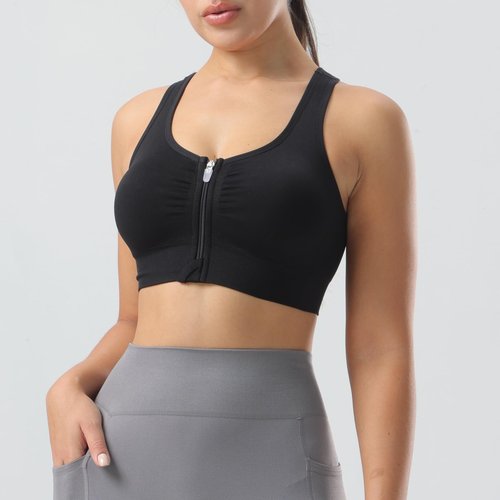 Senlinyoga Zip Front Sports Bras for Women-Raceback Medium Support Padded Bra for Workout Yoga Gym Running