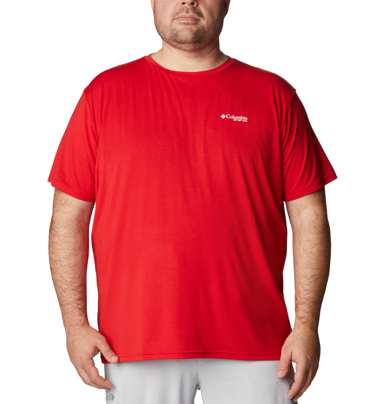 Columbia Men's PFG Triangle Fill Tech Tee Short Sleeve, Red Spark/White Fireworks, Large Tall
