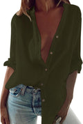 Skiennix Women's Cotton Button-Down Tunic Top - Casual Half Sleeve V-Neck Shirt | Summer Comfort