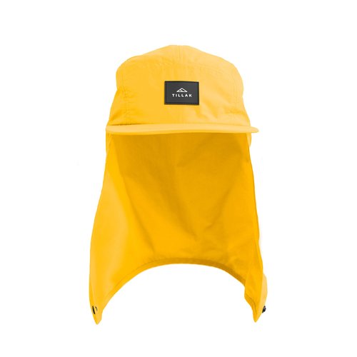 Tillak Chamisa Sun Hat, Lightweight Nylon 5 Panel Cap with Hide-able Neck Shade and Spring Cord (Yellow)