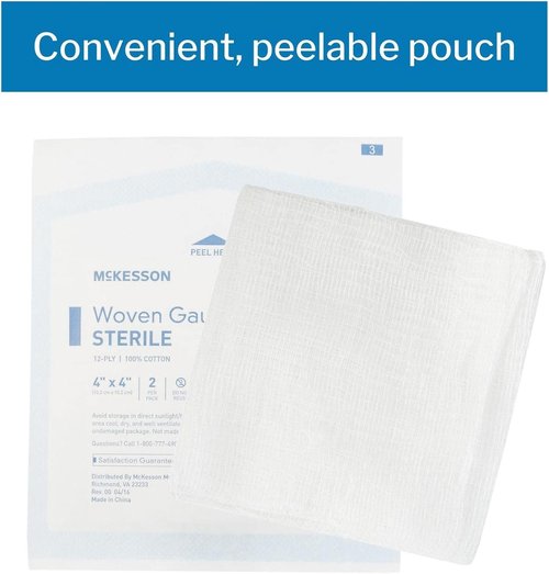 McKesson Sterile Woven Gauze Sponges - 8-Ply, 100% Cotton, 4" x 4", 50 Packs (100 Total)