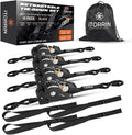Skiennix Retractable Ratchet Straps - 1 Inch x 10 Feet, 1,650lb Break Strength | Black, 4 Pack with Soft Loops