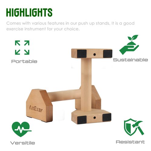 AnExer 40CM Push Up Bars Stands with Non-Slip Base, 2 PCS Wooden Parallettes Handle Stands Grip for Men Strength Training, Planks Calisthenics