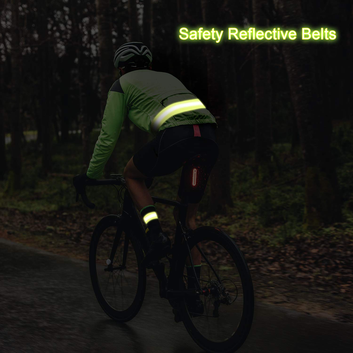Hotop 6 Pieces Reflective Band Strap Safety Reflective Glow PT Belt High Visibility Waist Belt for Arm, Wrist, Ankle, Leg Running Cycling Walking Marathon(Green)