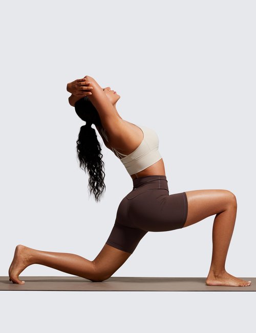 CRZ YOGA Women's Naked Feeling Biker Shorts - 6 Inches High Waist Yoga Workout Running Gym Spandex Hot Fudge Brown Medium