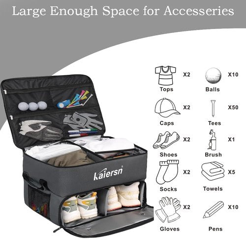 Thionyee 2-Layer Golf Car Trunk Organizer with Separate Ventilated Shoe Compartment, Waterproof Design for Golf Balls, Tees, Clothes, Gloves, Accessories, Ideal Golf Gift (Dark Grey)
